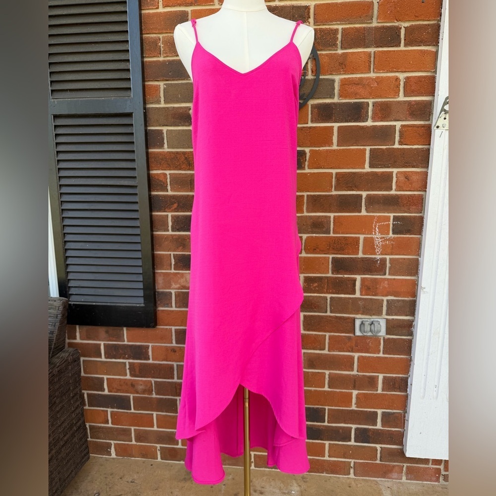 Bright Pink V-Neck Slip Dress High Low Hem Women’s Size Extra Small